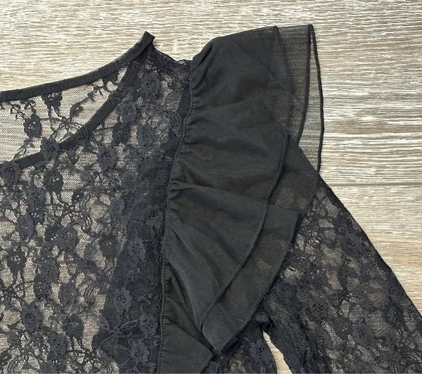 NWT SHEIN Sz S Sheer Black Lace Top w Ruffle Accents Cute! - Image 6