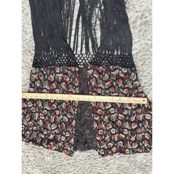 Forever 21 Women’s Sheer Kimono Cardigan Black Embroidered Fringe Boho Festival Size S - Image 10