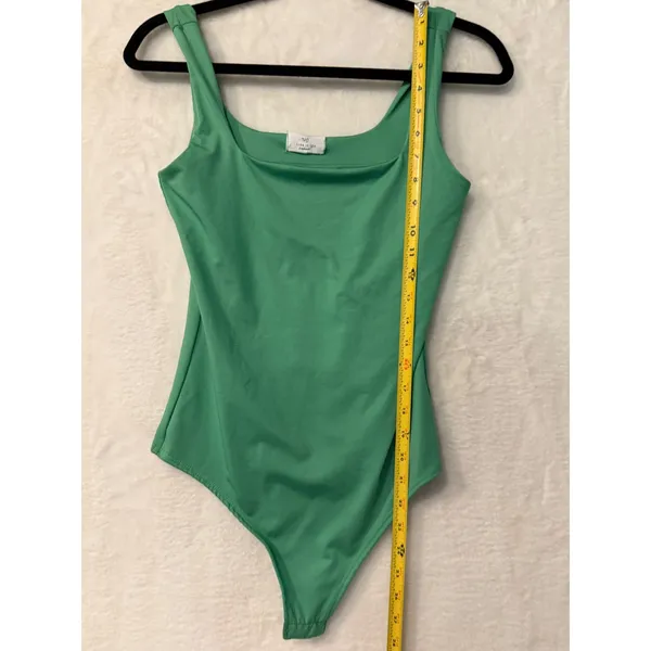 Live in the Moment Green Square Neck Tank Bodysuit Snap Closure‎ Medium - Image 4
