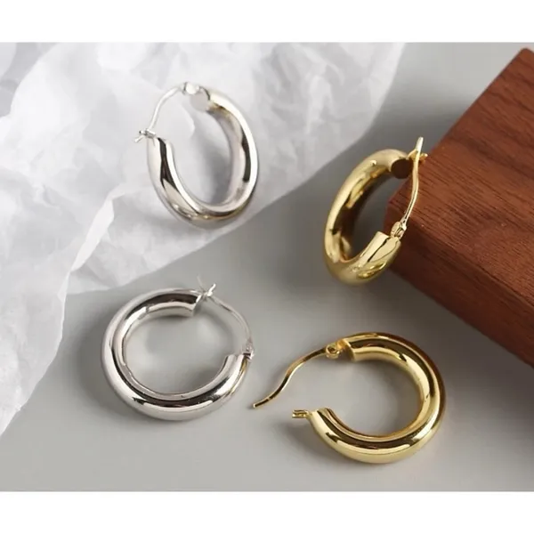 Large Tubular 18k White Gold Filled Hoop Earrings,‎ 30mm - Image 11