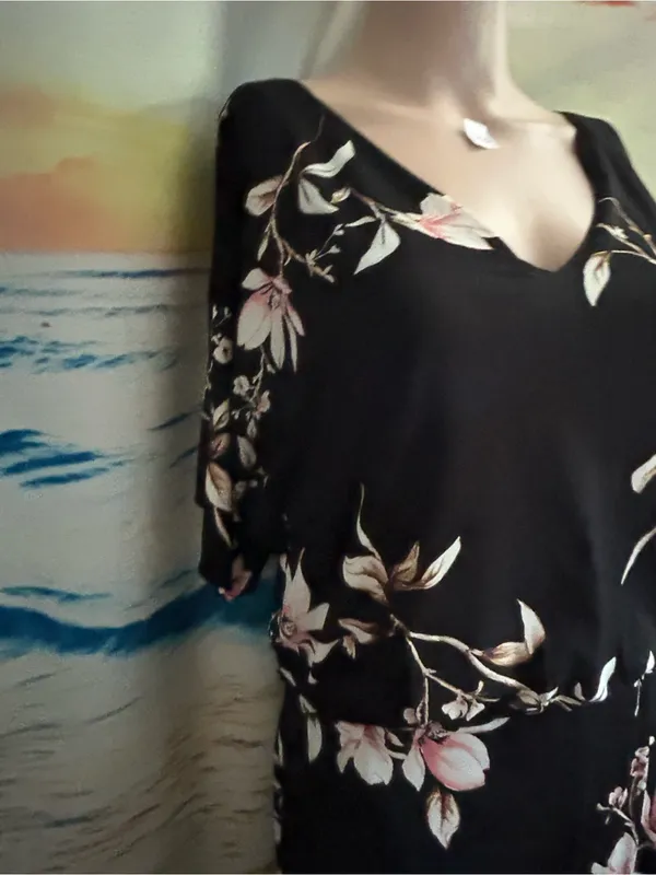 White House Black Market Womens Black Floral V-Neck Maxi Dress SM - Image 7
