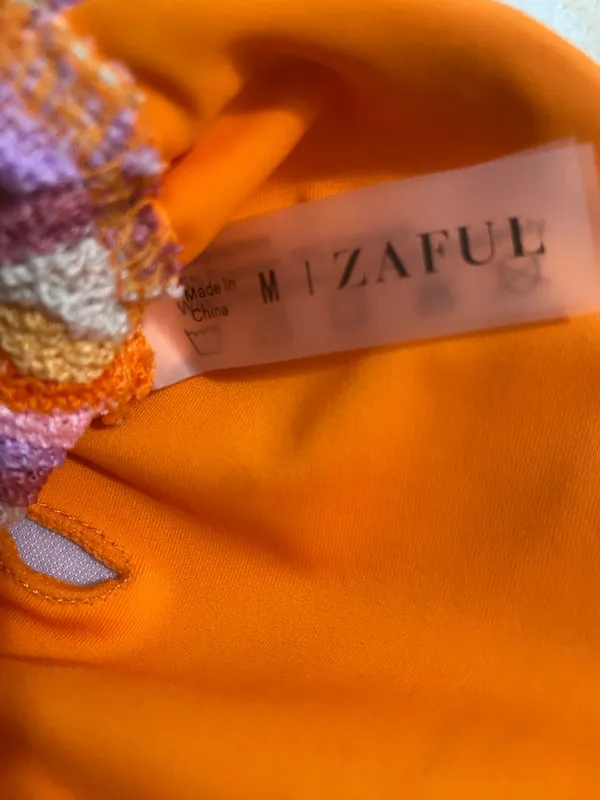 Zaful Orange Chevron Knit Bikini with Multicolor Stripes - Image 5