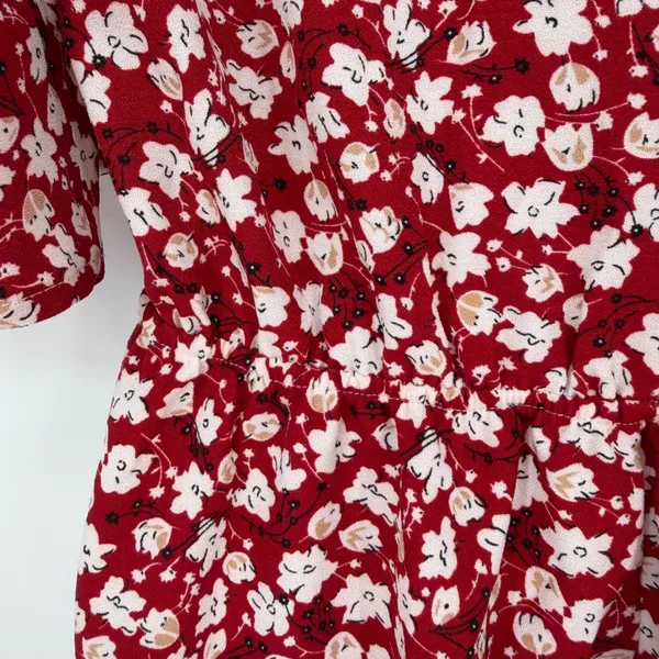 Beachsissi Floral Mini Dress Womens Small Red Cottagecore Boho Romantic Feminine - Image 4
