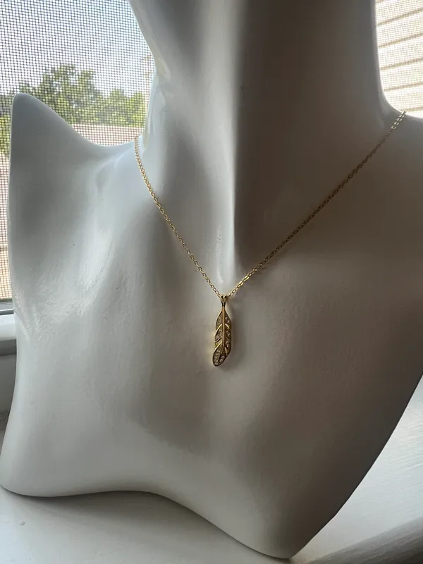 925 Sterling Silver Gold Diamond Leaf Necklace Pendant, 18k Gold Plated - Image 5