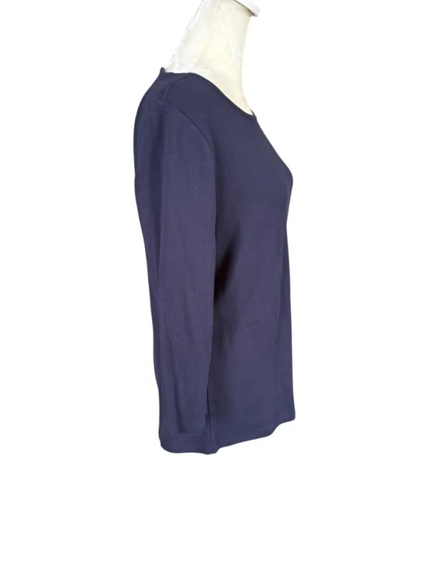 Talbots solid navy blue 3/4 sleeve pullover boat neck stretchy top size medium - Image 3