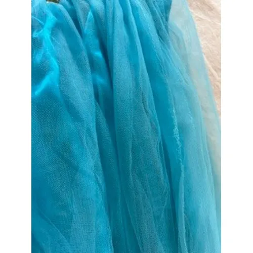 Aqua Blue Rhinestone Embellished Tulle Prom Gown Corset Back Sweetheart Dress - Image 5