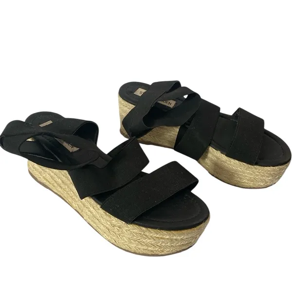 Steve Madden Kacia platform espadrille ankle wrap strappy sandals in black sz 6 - Image 2