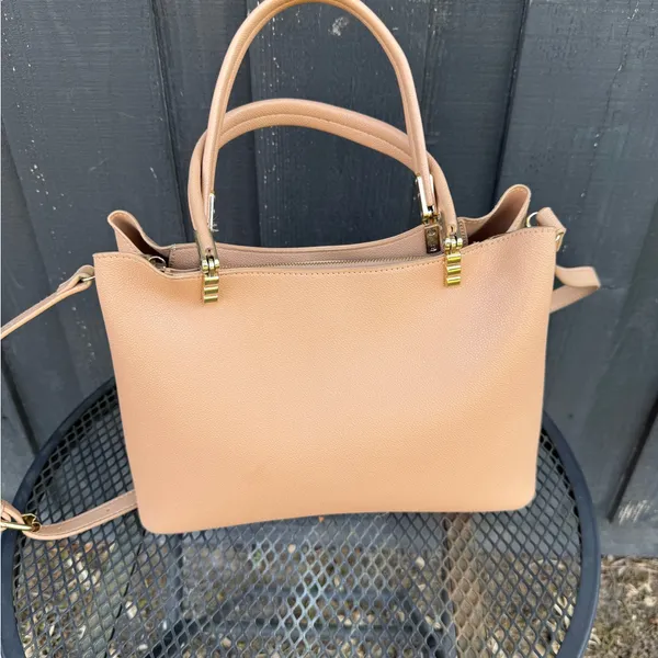 Tan Fashion Shoulder & Crossbody Bag with Gold Hardware - Image 2