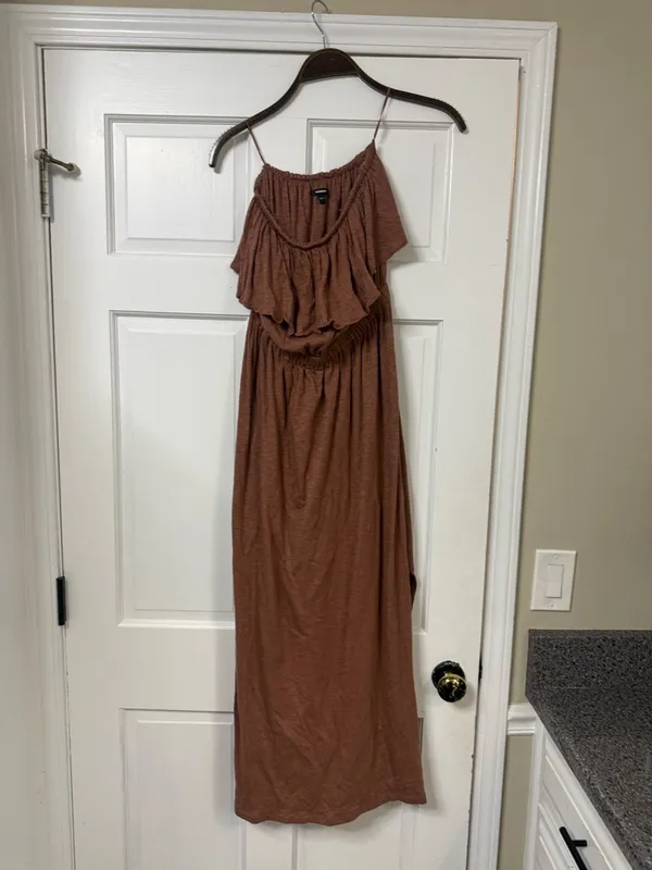 Express Chocolate-Brown Sleeveless Ruffle Maxi Dress - Image 8