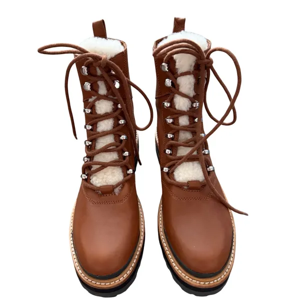 Marc‎ Fisher LTD Cognac Brown Leather Shearling Combat Winter Boots Size 6M NEW - Image 3