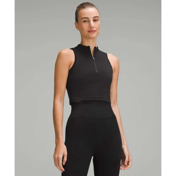 Lululemon Seamless Half Zip Training Tank Black Cropped Mock Neck Size 4 NEW - Image 8