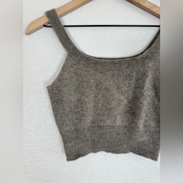 Reformation Caitlin Cashmere Cropped Cami Tank Top Medium Brown - Image 8
