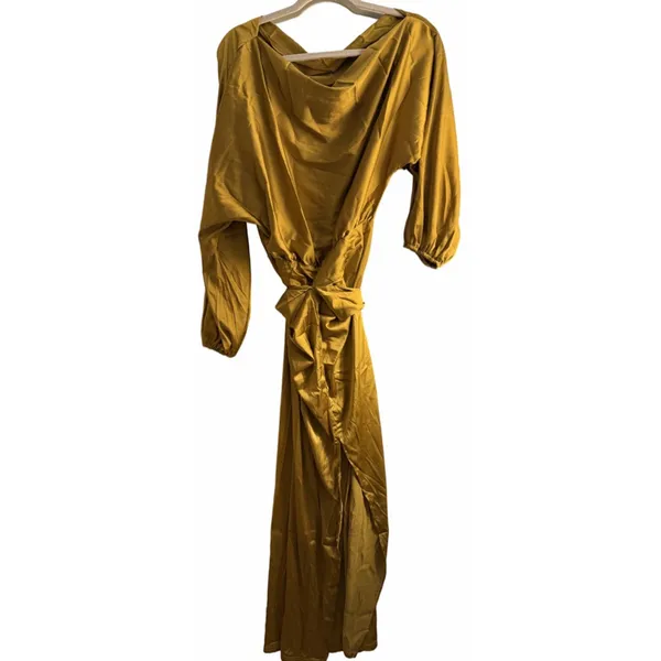 NEW Satin 1 Shoulder Twist Front Tie Split Thigh Bodycon Dress 6/M - Image 4