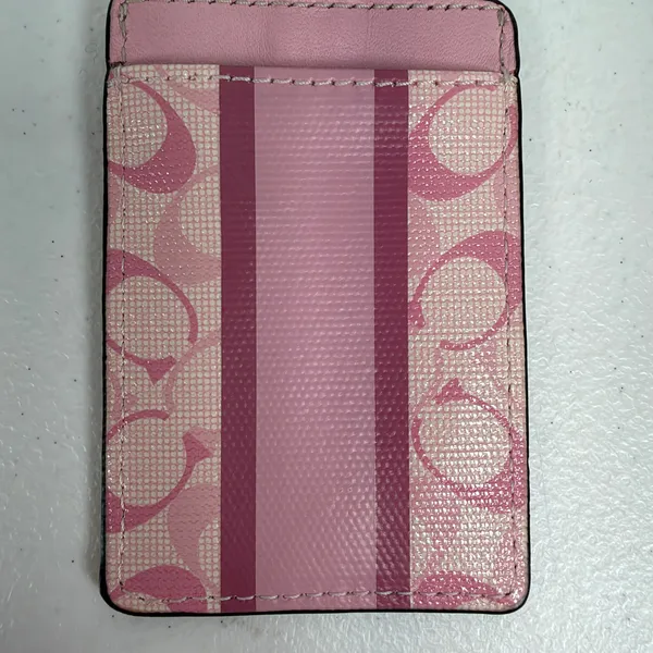 Coach ID Lanyard Case Pink Signature Monogram Stripe Designer Card Case Wallet - Image 3