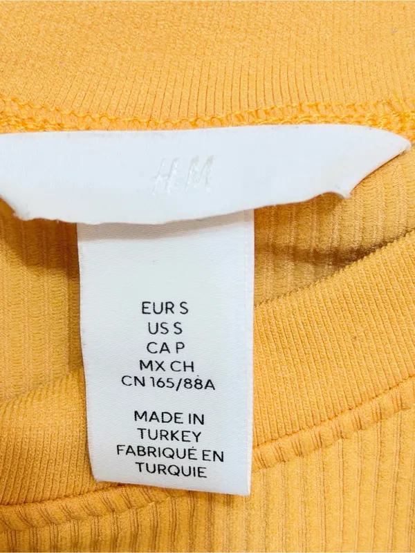 H&M Women’s Long Sleeve Ribbed Crop Top Yellow Size Small - Image 3