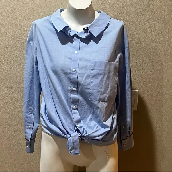 Zara light blue button up blouse - Image 2