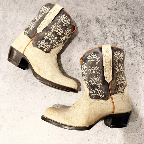 Dan Post Cowboy Boots Blue Leather Embroidered Size 6 * - Image 2