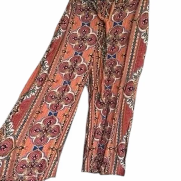 Blue Rain Boho Medallion Wide Leg Cropped Pants Flowy Festival Vibe Size Medium - Image 4