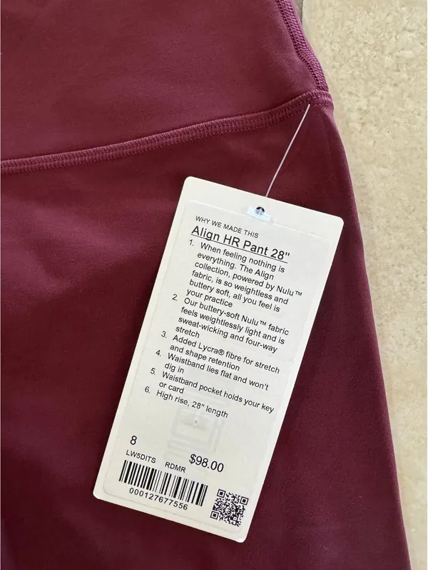 Lululemon Align High Rise 28” Red Merlot Size 8 NWT - Image 4