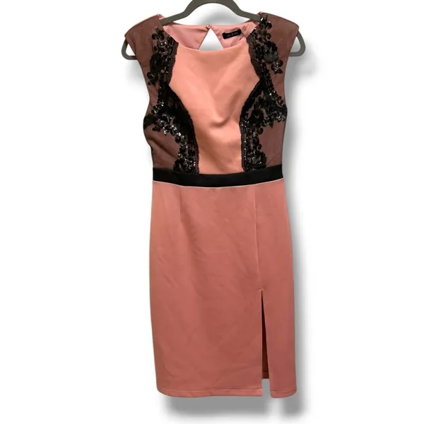 Do & Be Dusty Rose Sheath Dress Sequin Lace Cutout Back Slit‎ Cocktail M NWT - Image 2