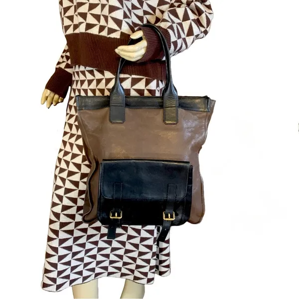 Chloé FRONT POCKET TOTE BAG IN BROWN & BLACK LEATHER W/DETACHABLE POUCH - Image 3