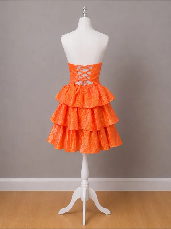 Boutique #25-4 Vibrant Orange sweetheart A line three ruffle tier silver dot-Size 0 (XS) - Image 5