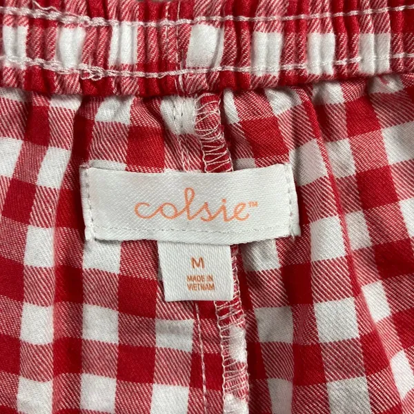 Colsie Gingham Pajama Shorts Red White Check Lace Trim Women's Medium Sleepwear - Image 3