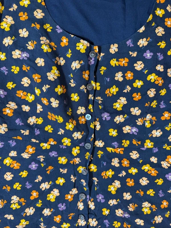 Madewell Sz 14 Navy Floral Button Front Puff Sleeve Mini Dress Cottagecore Boho - Image 4
