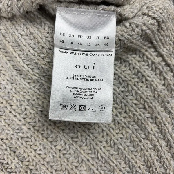 Oui Sweater Womens 12 Beige Crew Neck Long Sleeve Chunky-Knit Pullover - Image 7