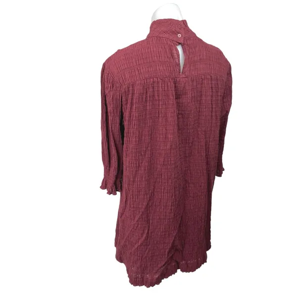 Ba&sh Women's Red Maroon Devis Smocked Turtleneck Babydoll Mini Dress Size S - Image 3