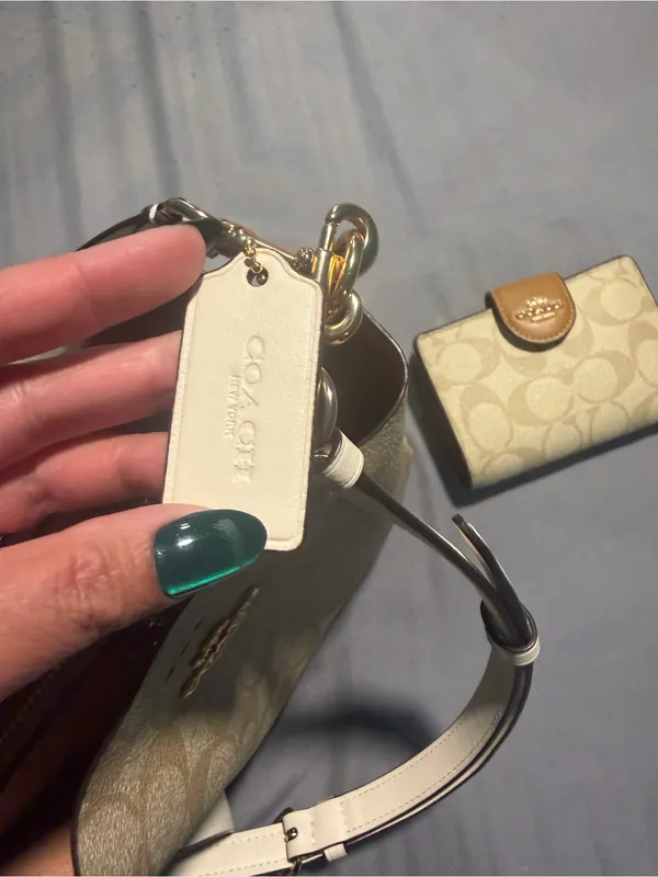 Coach Beige Signature Canvas Crossbody with Cream Trim - Image 4