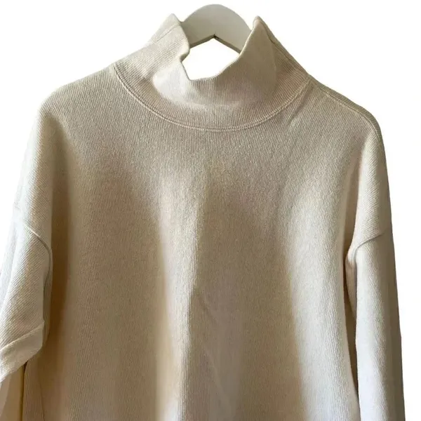 F. H. Clothing Off White Cotton Mock Neck Boxy Pullover Womens Sweater SZ L - Image 3