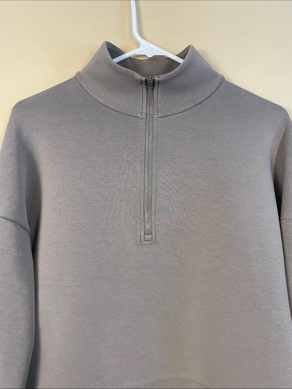 Calia Women's Gray Scuba Half-Zip Athleisure Hi-Low Mock Neck Sweatshirt - Image 2