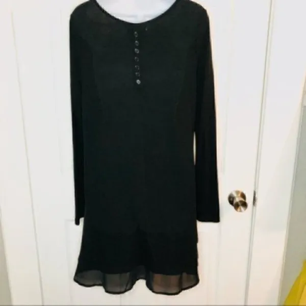 Ya Los Angeles Sweater Swing Button Dress Black M - Image 7