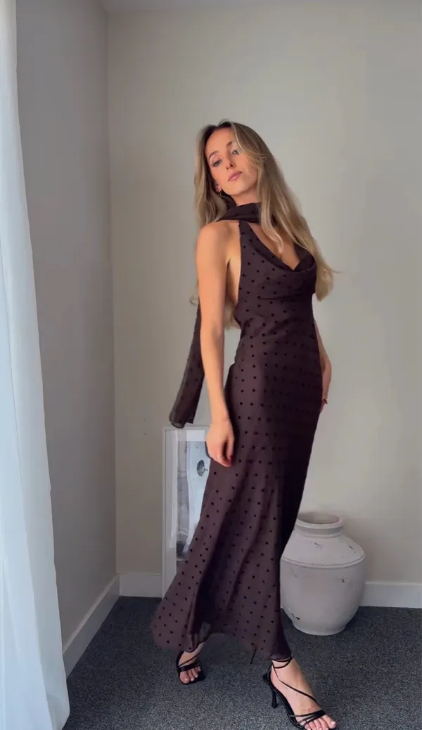 ZARA Polka Dot Scarf Maxi Dress - Image 2