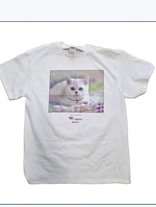Vintage Cats Y2K The Humane Society White T Shirt Size Large Tee White Cat Blue - Image 4
