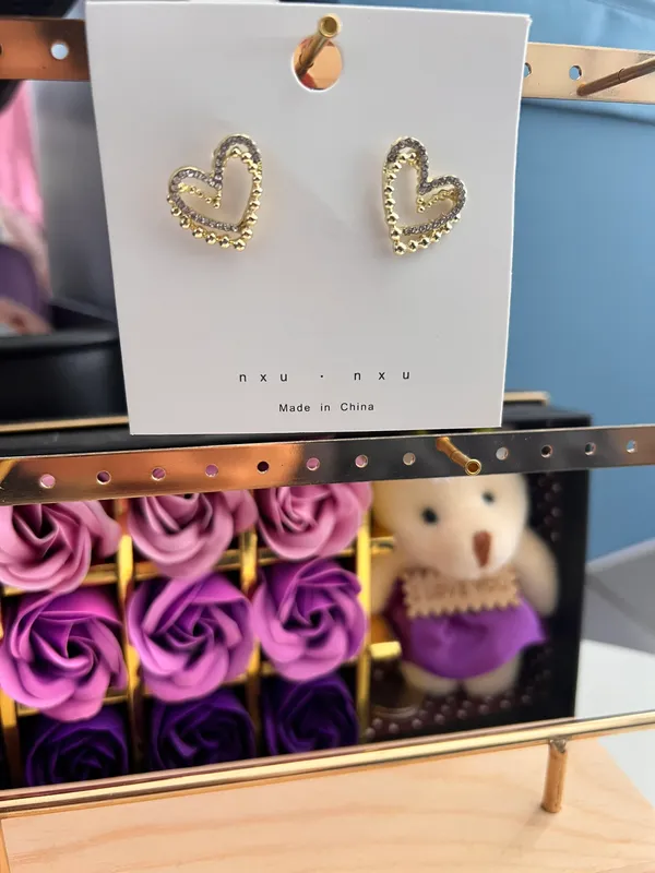 Gold Plated Heart Earrings - Image 3