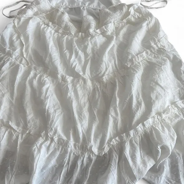 White Swiss Dot Tiered Tie Strap Maxi Dress Cottagecore - Image 4