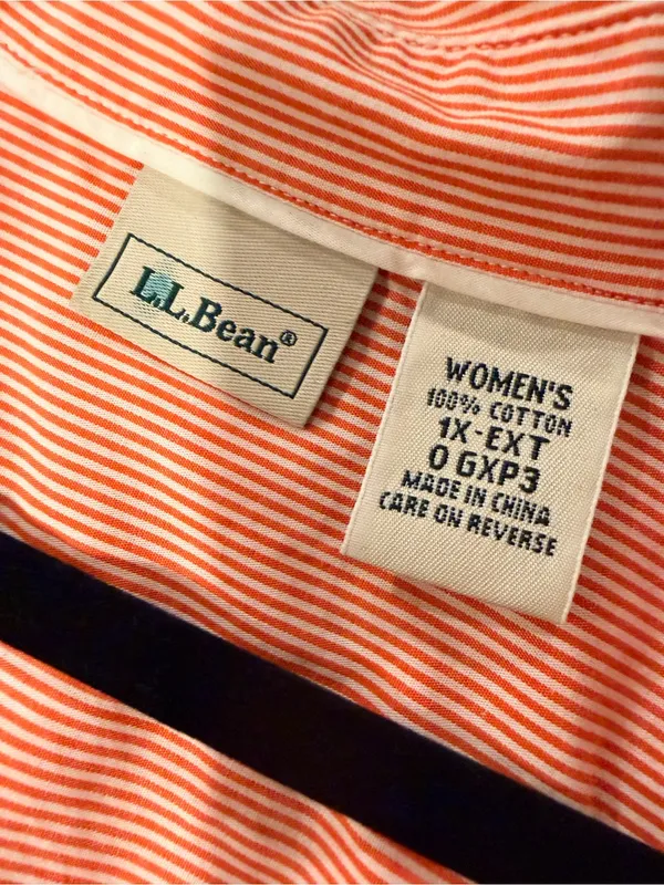 L.L. Bean Size 1X Pink Stripe Ruffle Front Lightweight Cotton Button Down Shirt - Image 9