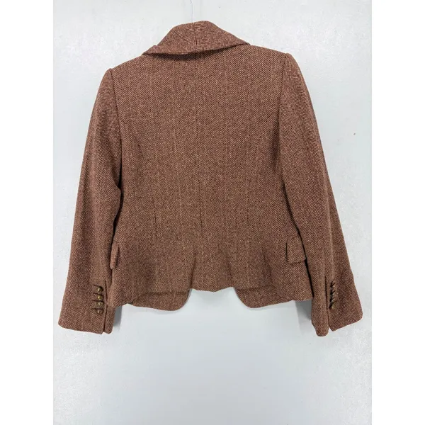 H&M Womens Blazer Brown Herringbone Tweed Double‎ Breasted Academic 6 - Image 3