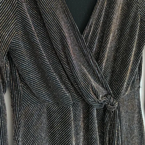 ROW-A‎ Metallic Pinstripe Faux Wrap Mini Dress Black Gold XXL Party Cocktail - Image 12