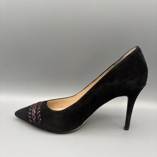 White House | Black Market High Heels Size 8 Black Suede Olivia Whipstitch Purple Braided Pumps Gothic - Image 7