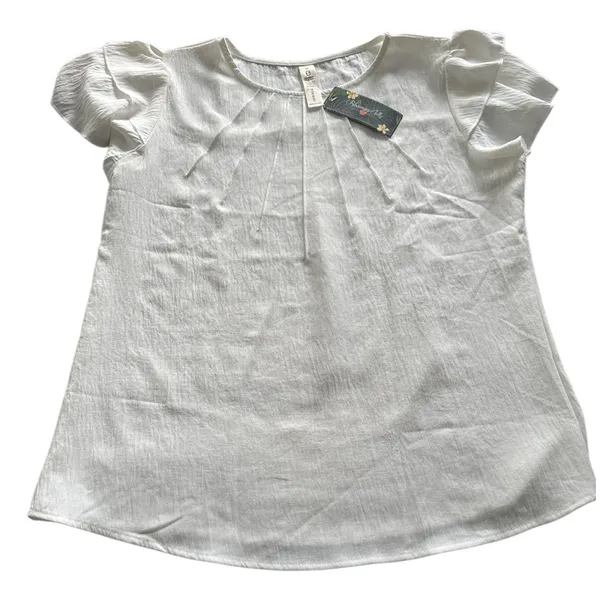 Blooming Jelly Dressy Casual Tops Business Work Blouses Summer Shirts Short Sleeve Crew Ivory M - Image 3