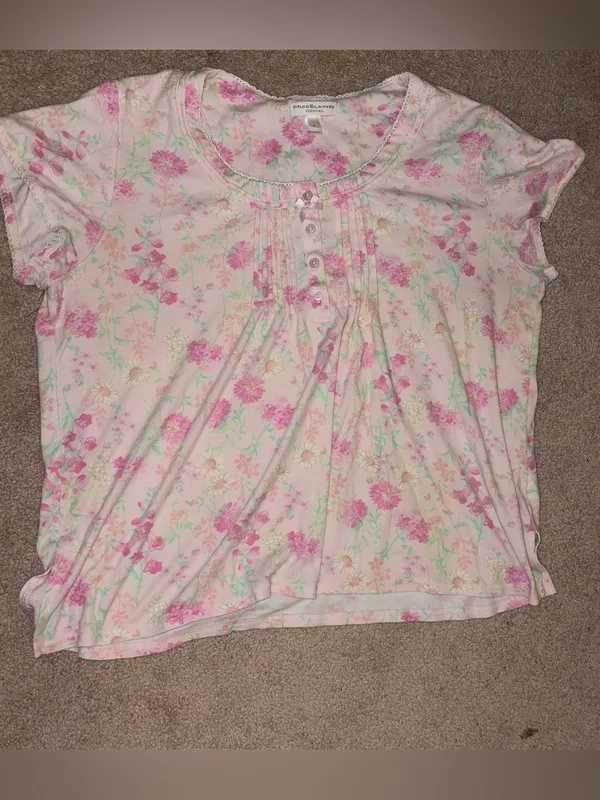 Miss Elaine pink floral pajama SET 2 PC top & pants Womens L - Image 7