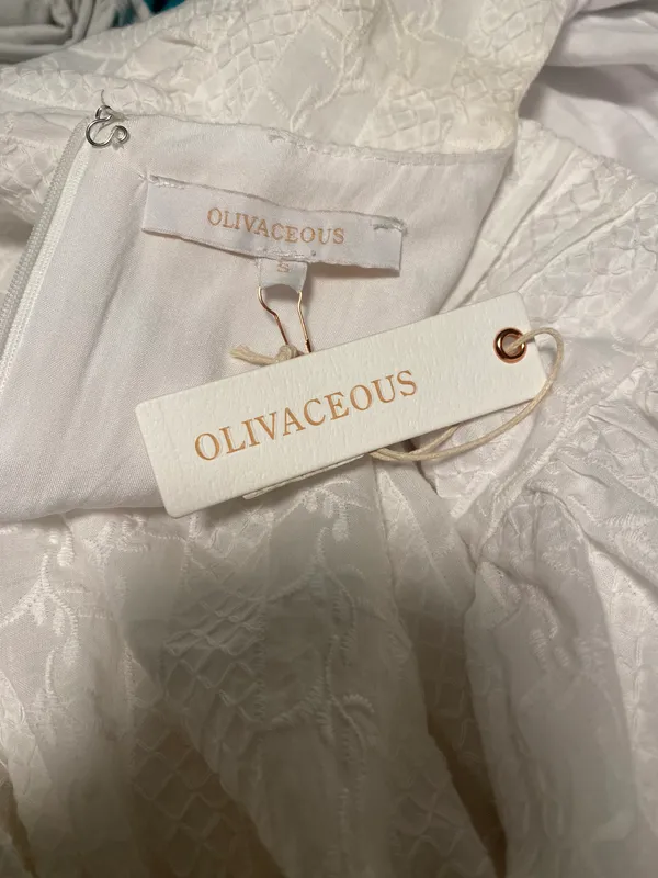 Olivaceous White Eyelet Puff Sleeve Mini Dress - Image 5