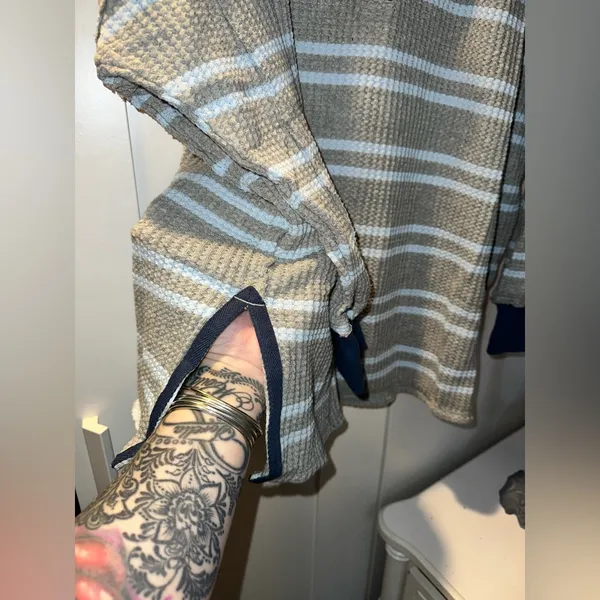 Free People Striped Travis Polo Shirt - Long Sleeve (gray combo) - Image 11
