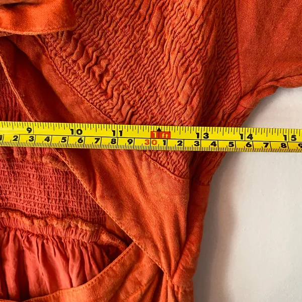 Free People Red Orange String of Hearts Button Down Puff Sleeve Maxi Dress Small - Image 10