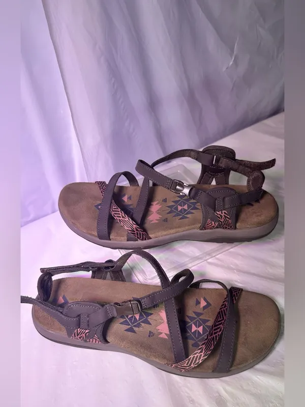 Skechers Brown Sandals with Pink Patterned Straps - Image 2