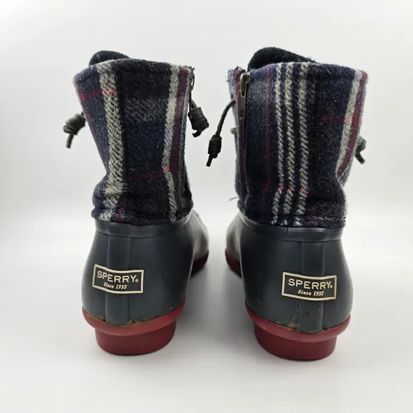 Sperry Saltwater Duck Boots Womens‎ 10 M Blue Red Wool Plaid Waterproof Rubber - Image 8