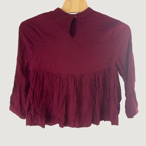 1517 | NWT Altar'd State Swiss Dot Boho Babydoll Peplum Blouse‎ Wine Women XL - Image 2
